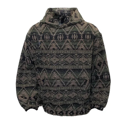 Vintage Jacquard Knit Hooded Sweater