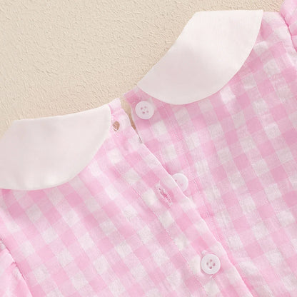 Embroidered Long Sleeve Plaid Romper