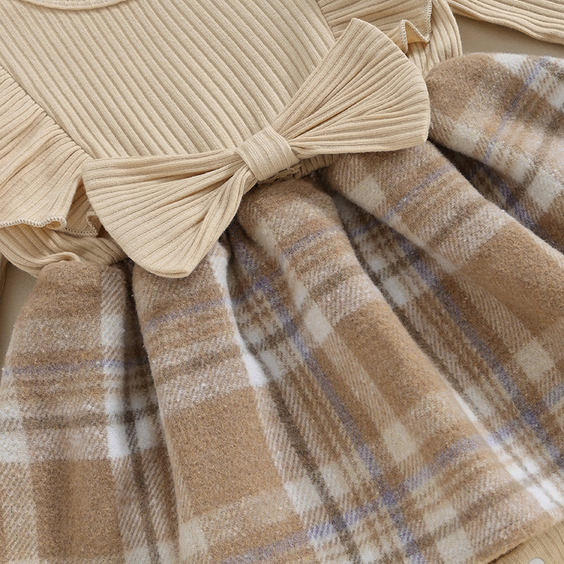 Checkered Dress with Bow Headband