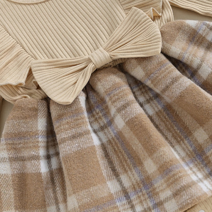 Checkered Dress with Bow Headband