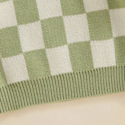 Checked-Box Long Sleeve O Neck