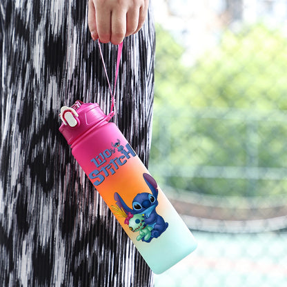Bouteille d'eau en plastique Disney Lilo Stitch de 750 ml avec paille