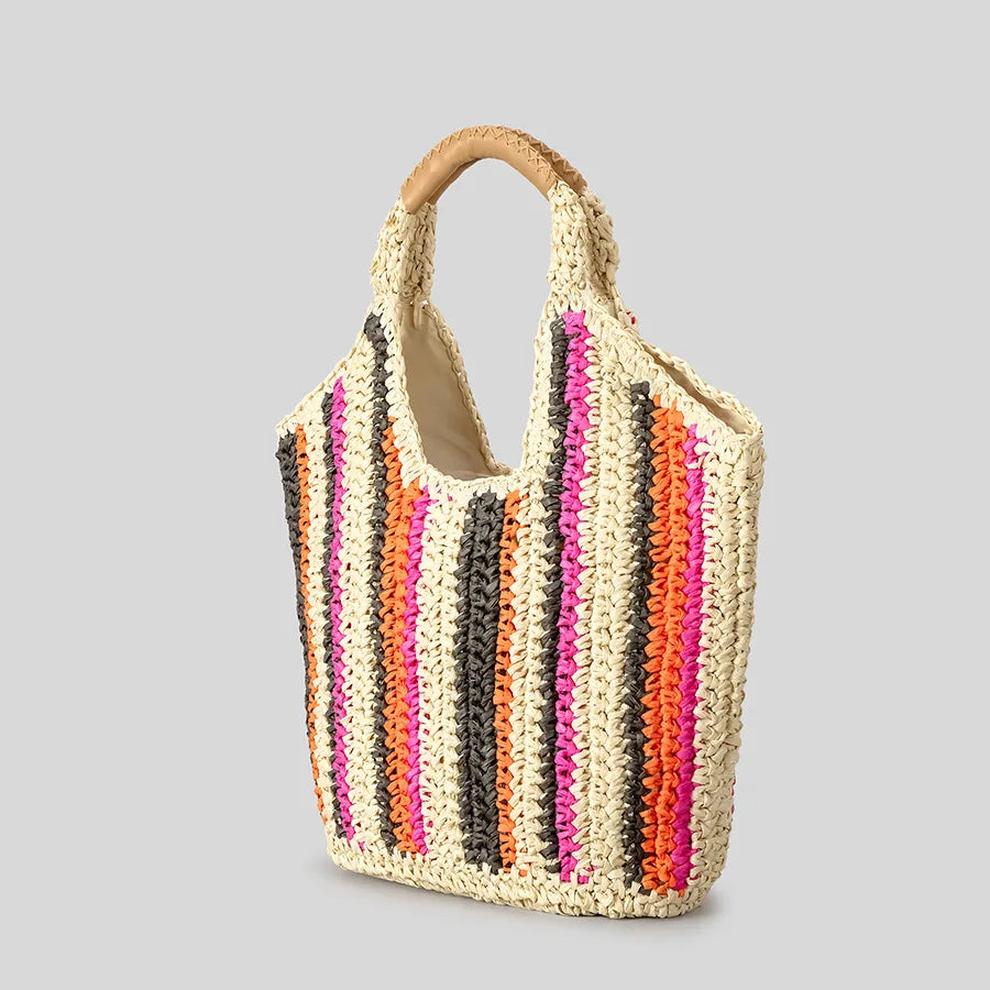 Casual Striped Straw Tote Bag