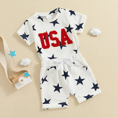 2 Piece USA Embroidered Outfit