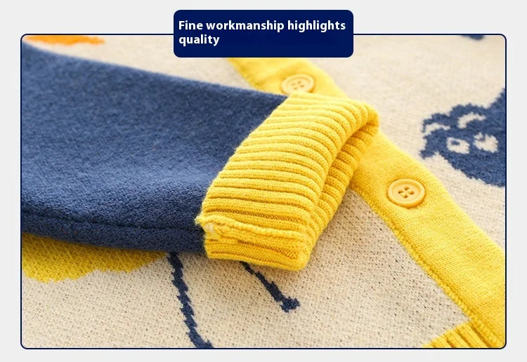 Pull à manches longues Workmanship™ Cartoon à col en V avec bouton