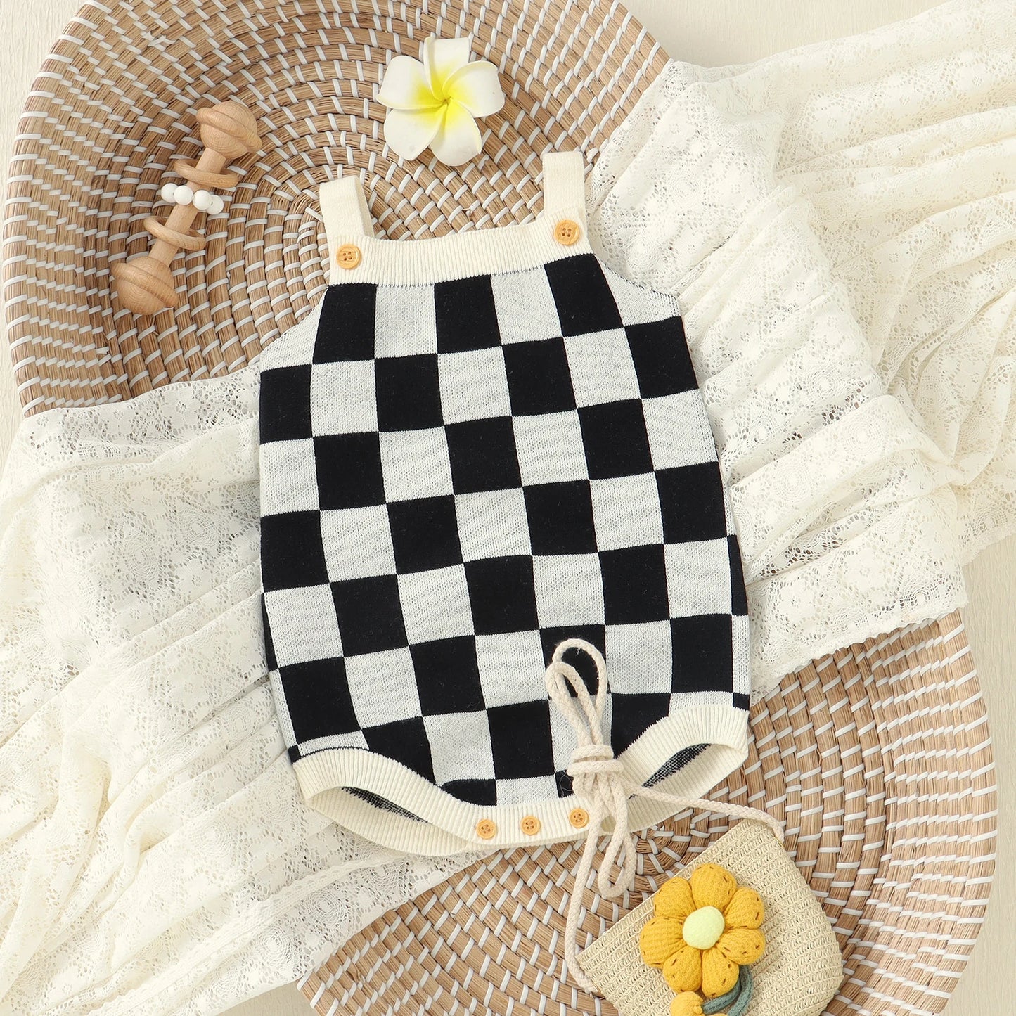 Checkered Knitted Sunsuit Top