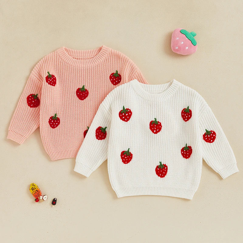 Strawberry Embroidered Long Sleeve Sweater