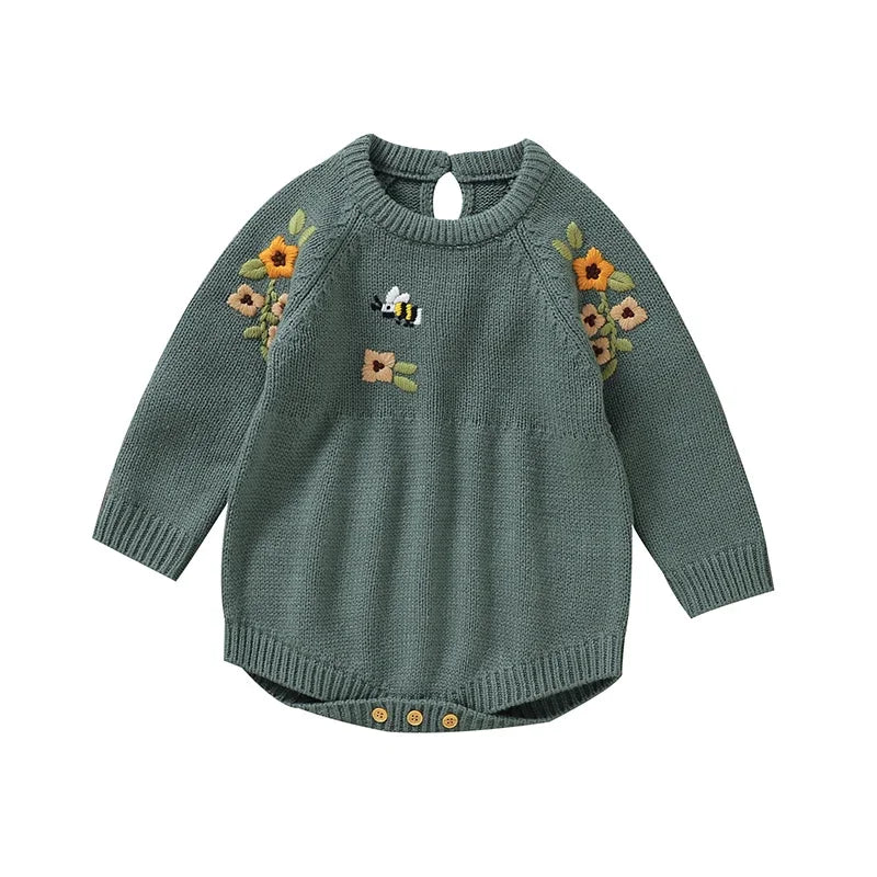 Autumn Knitted Embroidered Bodysuit