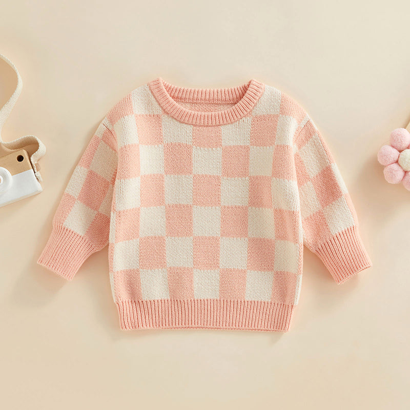 Checked-Box Long Sleeve O Neck
