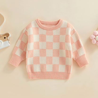 Checked-Box Long Sleeve O Neck