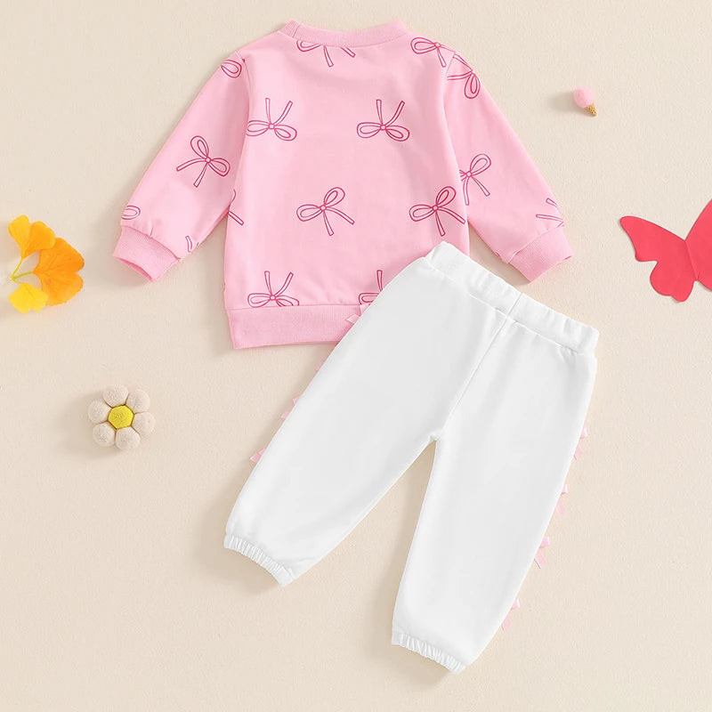 2 Piece Set Bow Long Sleeve Sweatshirt and Pants