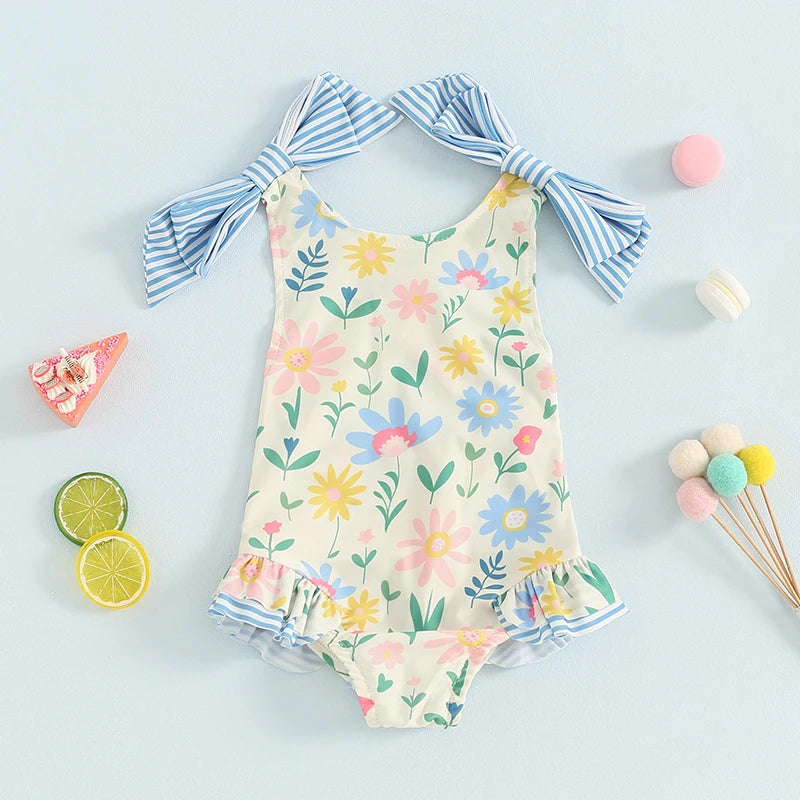 Sleeveless Floral Ruffle Swimwear
