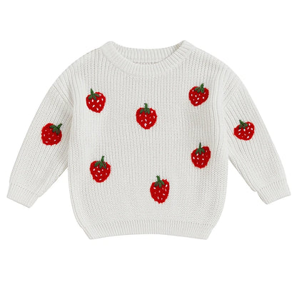 Strawberry Embroidered Long Sleeve Sweater