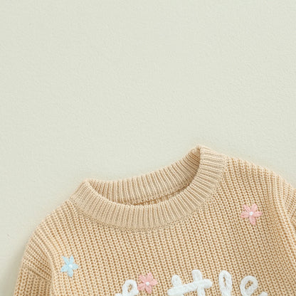 Floral Letter Embroidery Long Sleeve Sweater