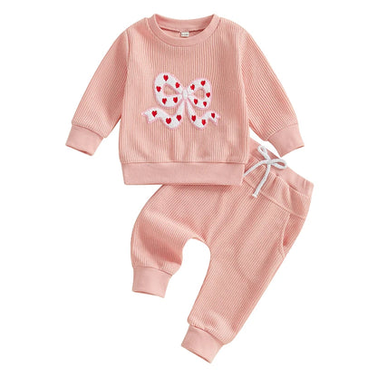 2 Piece Set Embroidery Bow Hoodie with Sweatpants