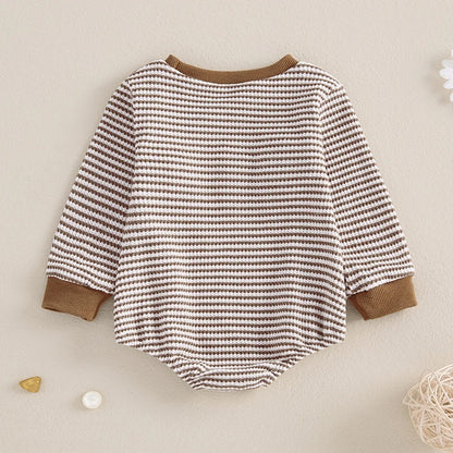 Barboteuse décontractée à manches longues avec broderie de dinde et rayures