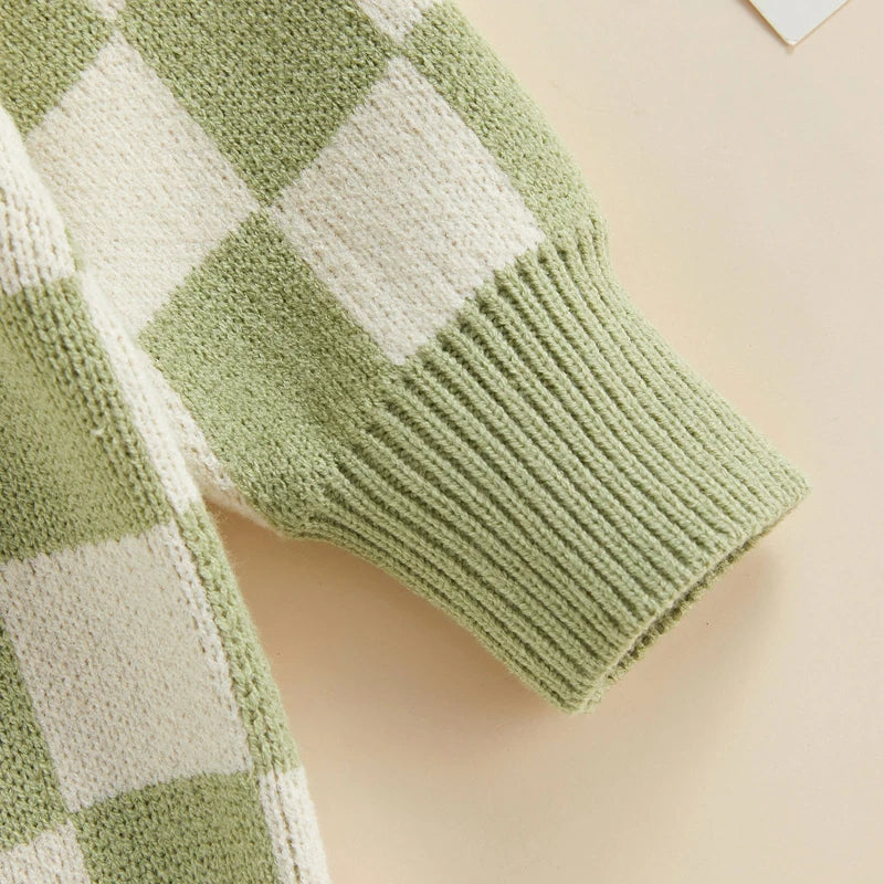 Checked-Box Long Sleeve O Neck