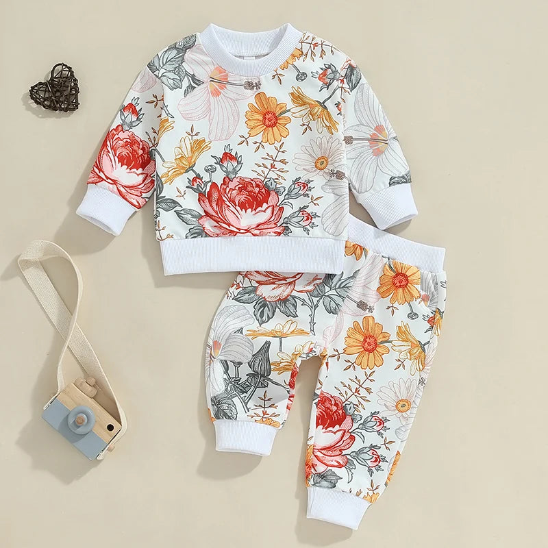 2 Pieces Floral  Long Sleeve Suit
