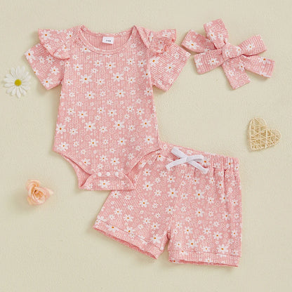 3 Piece Floral Ruffles Summer Outfit