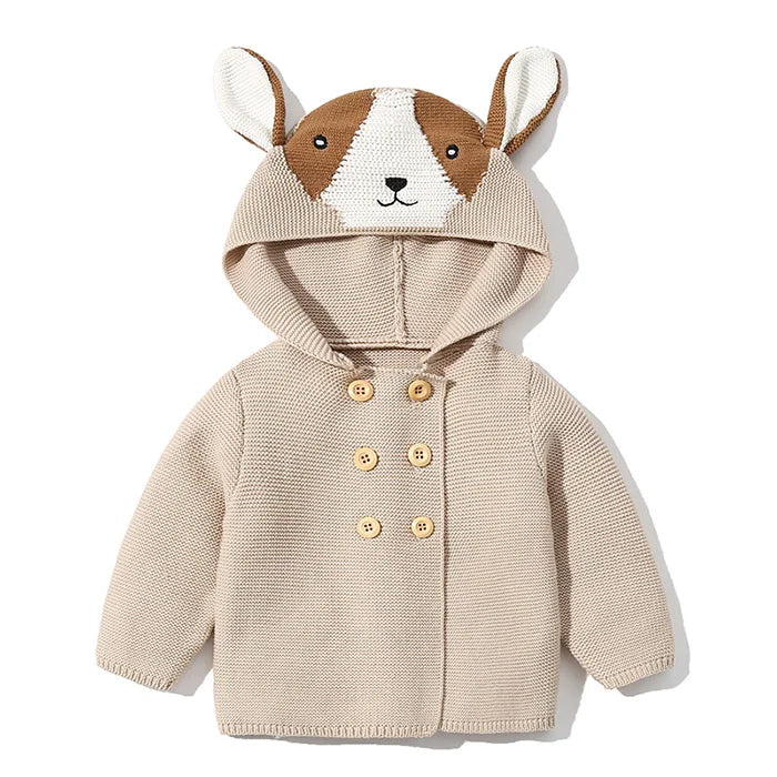 Knitted Hooded Cartoon Cardigan