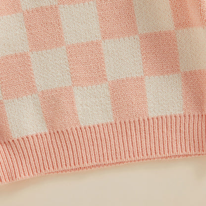 Checked-Box Long Sleeve O Neck