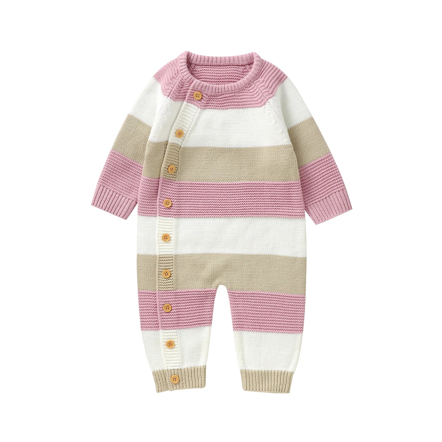 Knitted Long Sleeve Striped Jumpsuit