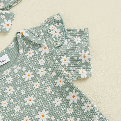 3 Piece Floral Ruffles Summer Outfit