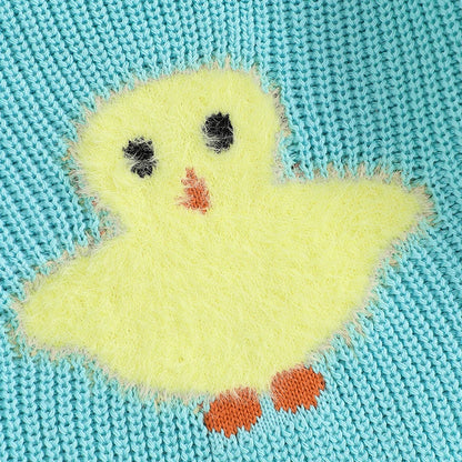 Pull brodé d'automne lapin et poussin