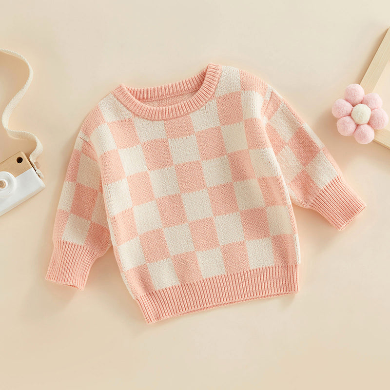 Checked-Box Long Sleeve O Neck