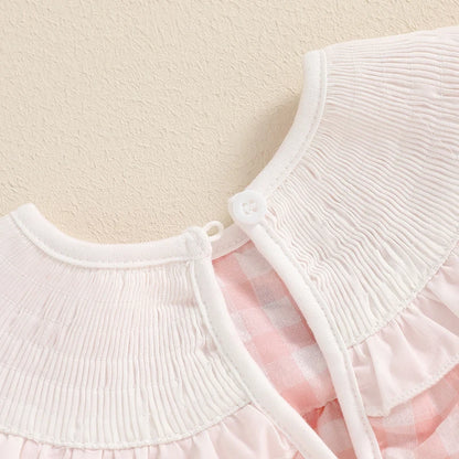 Barboteuse à manches courtes avec broderie à carreaux