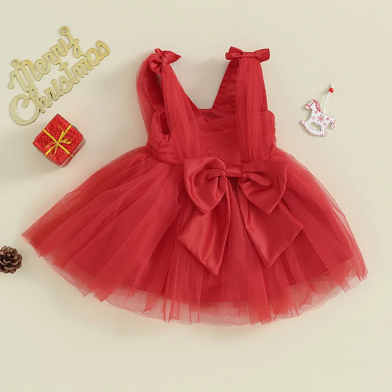Strap Bow Christmas Tutu Sun Dress