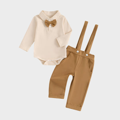 2 Piece Set Bowtie Turn-Down Collar Long Sleeve Set