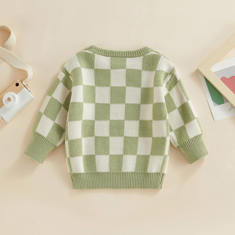 Checked-Box Long Sleeve O Neck