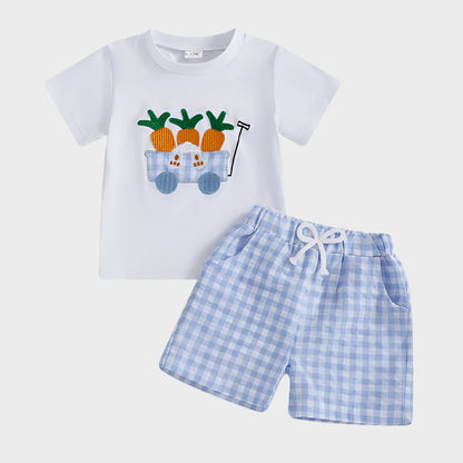 2 Piece Set Easter Outfit Carrot Cart Embroidery Full Suit
