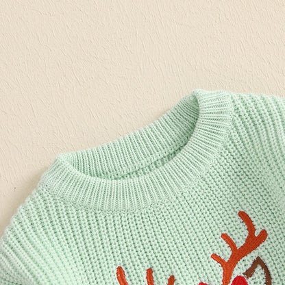 Pull de Noël brodé à manches longues avec motif renne™