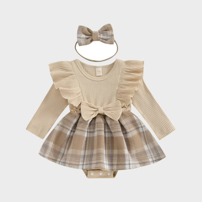 Checkered Dress with Bow Headband
