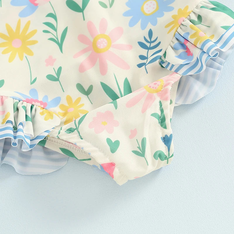 Sleeveless Floral Ruffle Swimwear