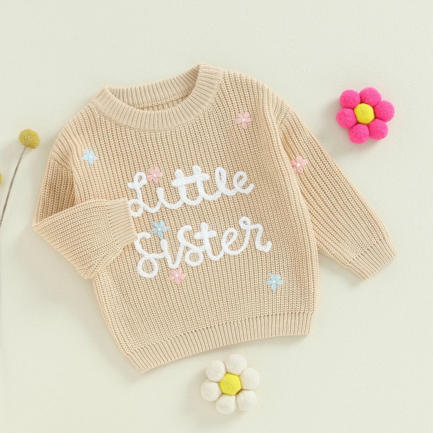Floral Letter Embroidery Long Sleeve Sweater