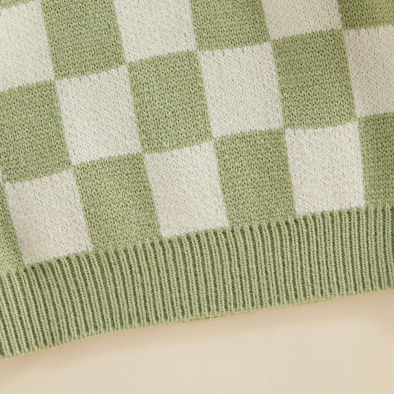 Checked-Box Long Sleeve O Neck