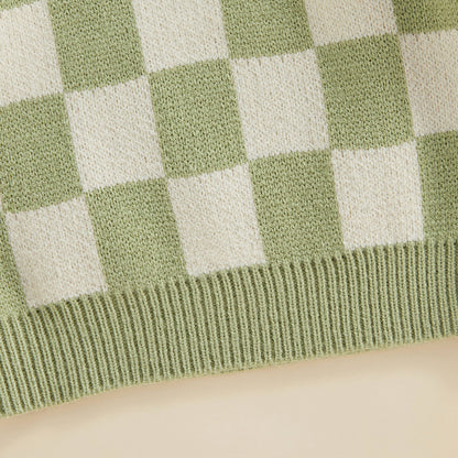 Checked-Box Long Sleeve O Neck