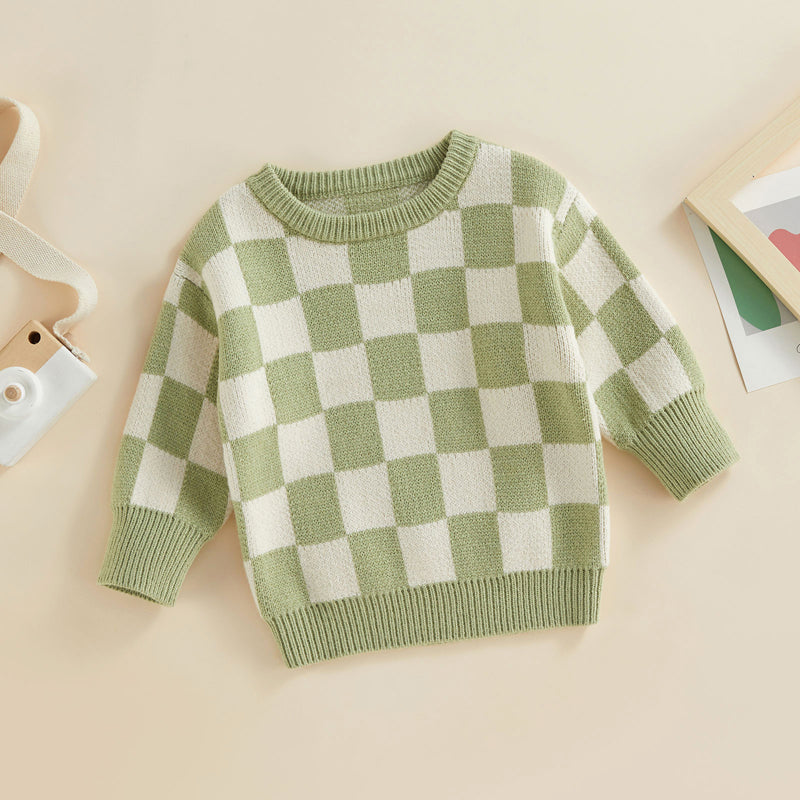 Checked-Box Long Sleeve O Neck