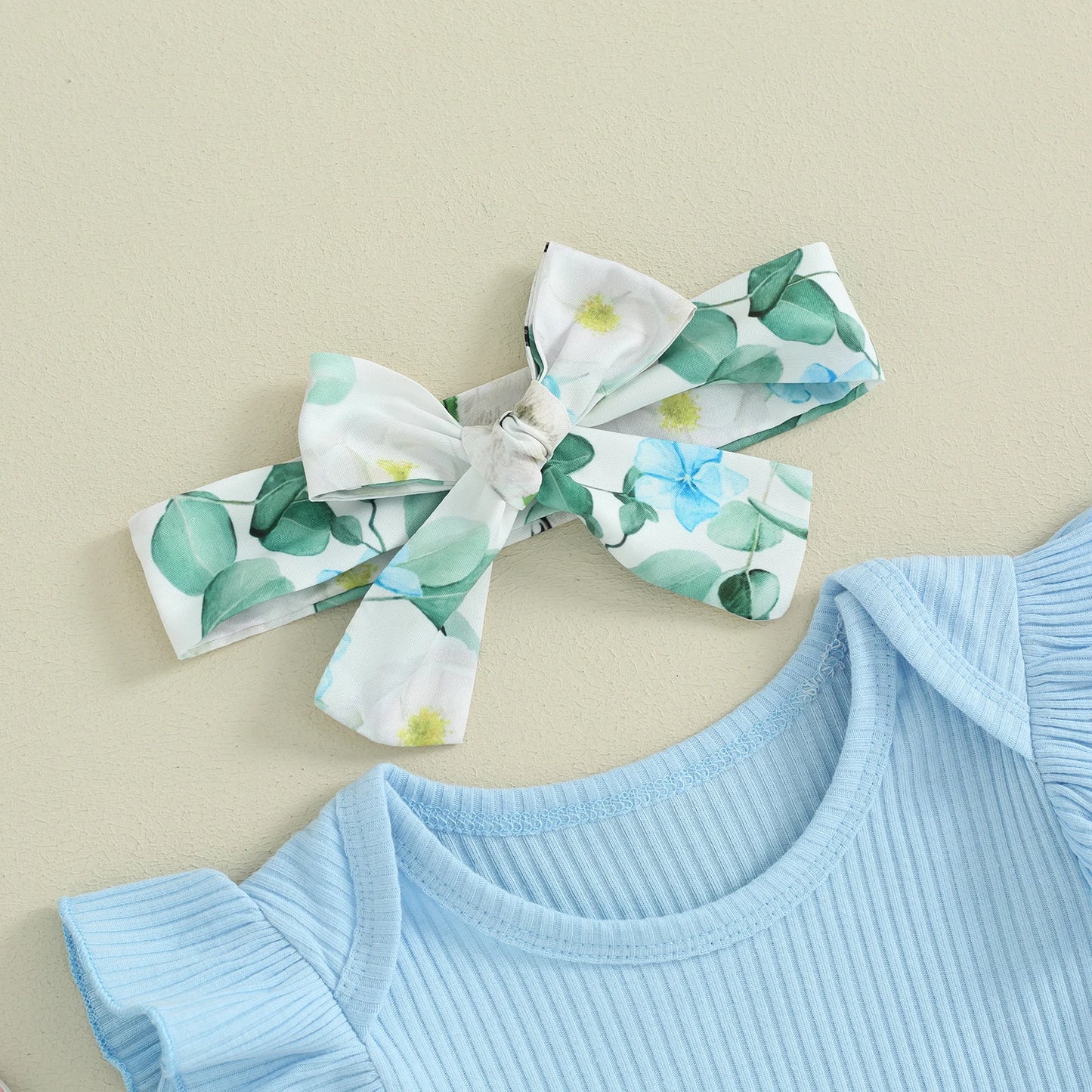 3 Piece Casual Floral Outfit with Headband