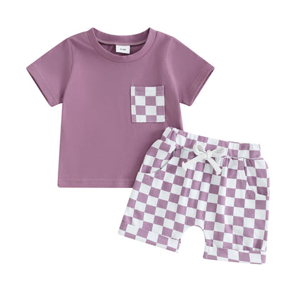 2 Piece Set Checkered Summer Patchwork Suit