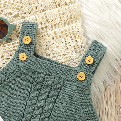 2 Pieces Knitted Cardigan Sleeveless with Overalls