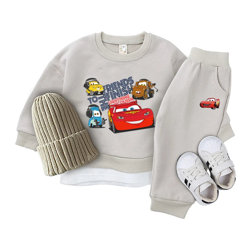 3 Piece Cartoon Cars Knitted Tracksuit