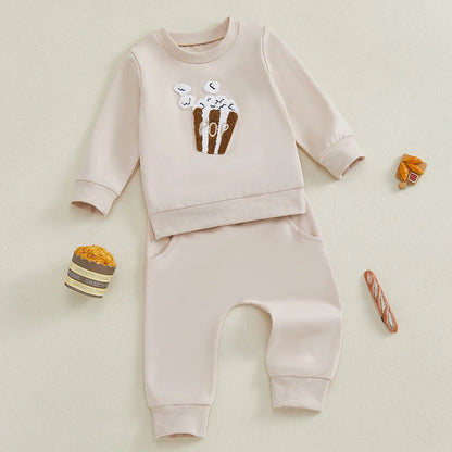 2 Piece Set Popcorn Embroidery Sweatshirts with Long Pants