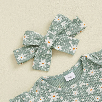 3 Piece Floral Ruffles Summer Outfit