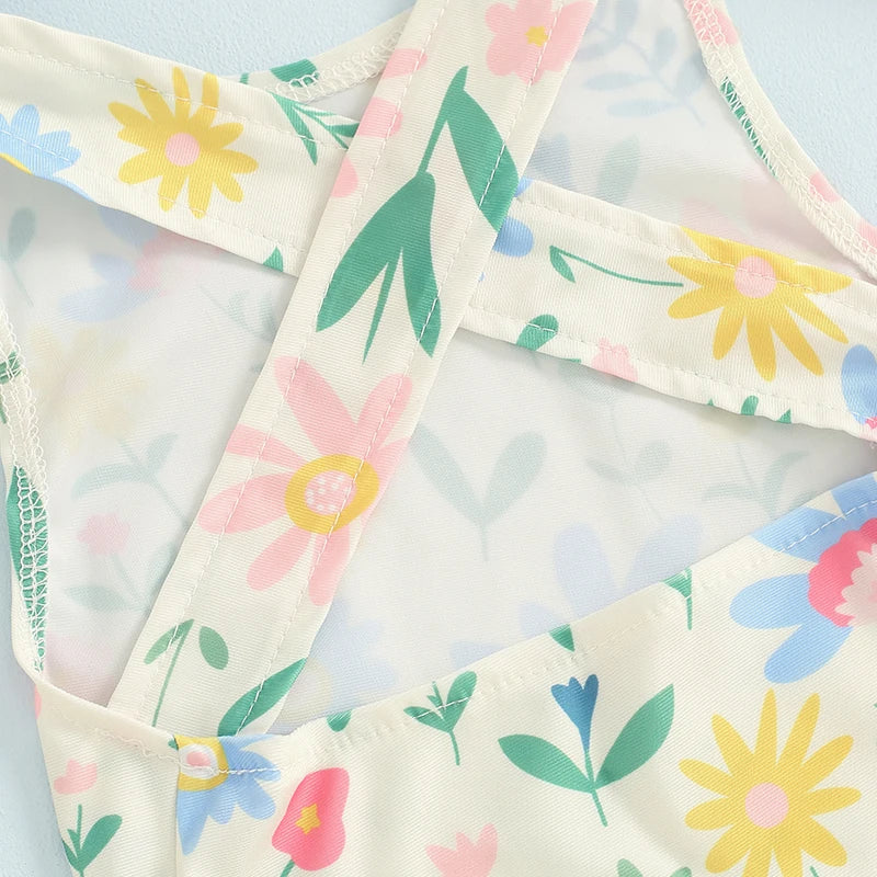 Sleeveless Floral Ruffle Swimwear