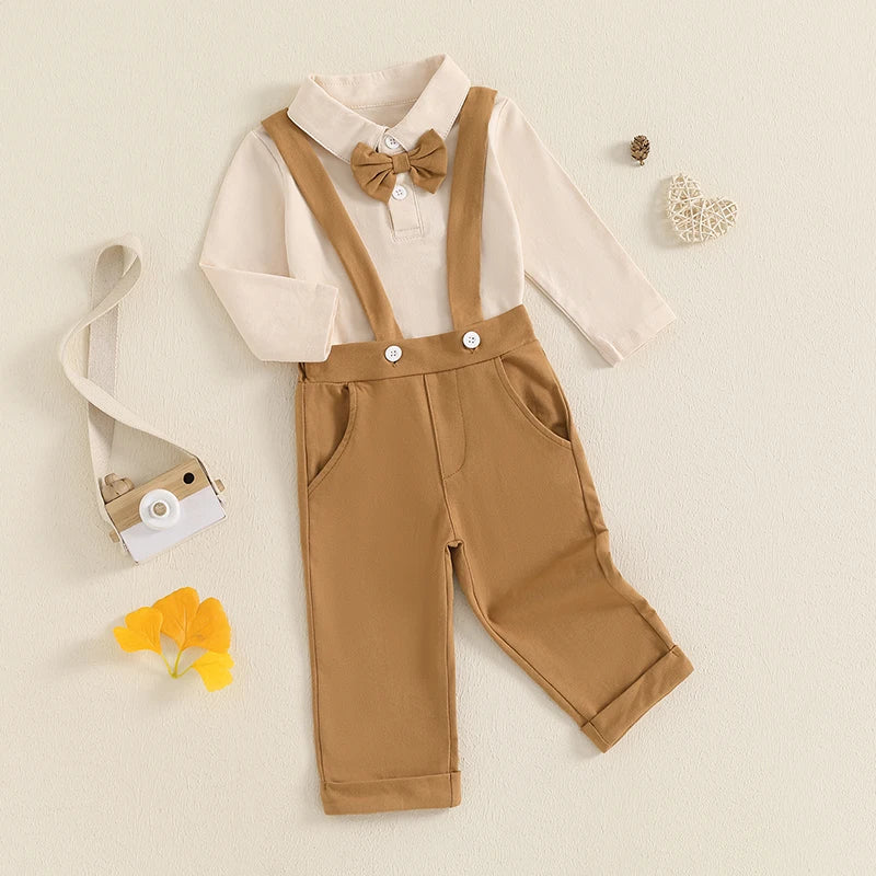2 Piece Set Bowtie Turn-Down Collar Long Sleeve Set