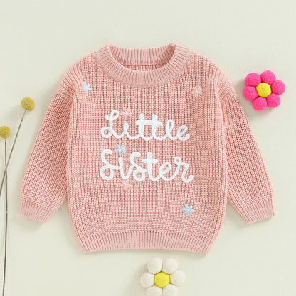 Floral Letter Embroidery Long Sleeve Sweater